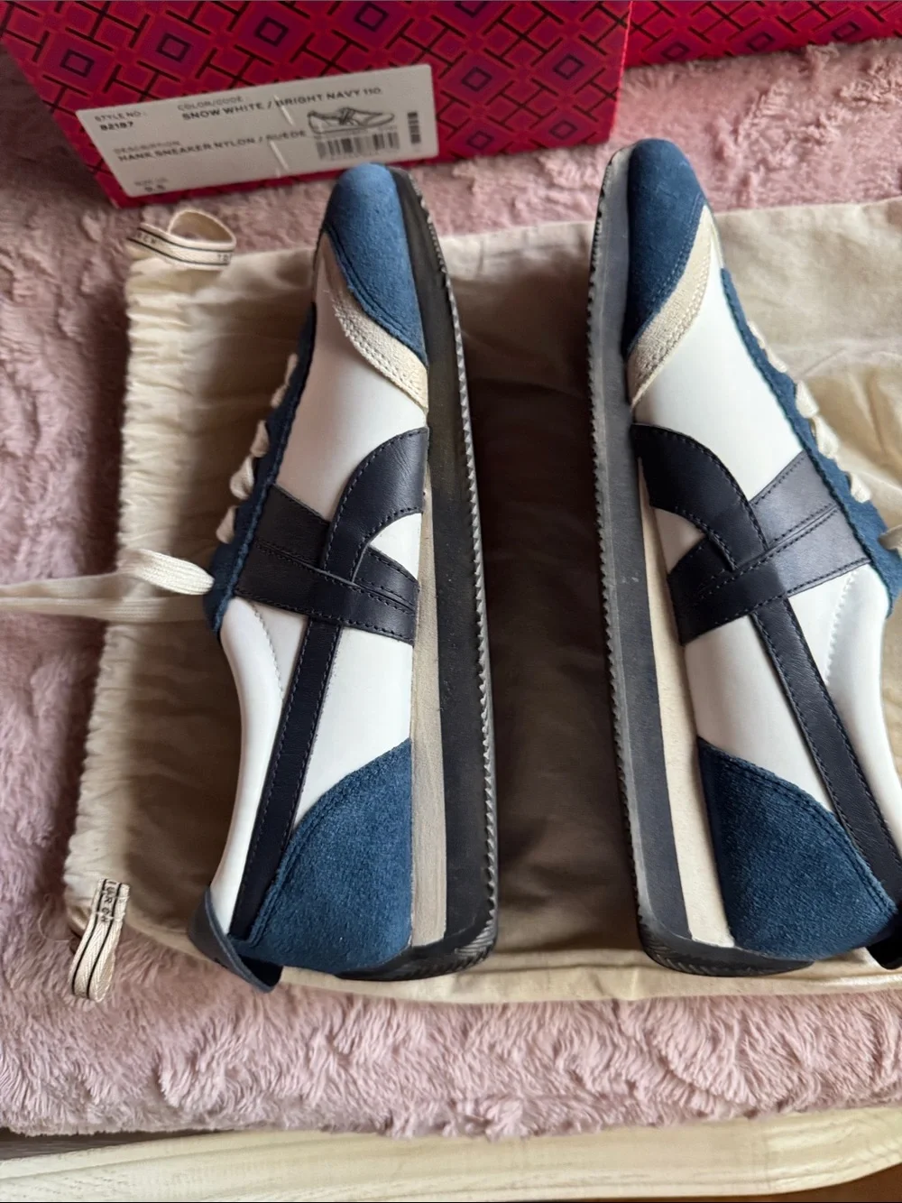 Tory Burch Navy, White & Cream Suede Lace-Up Sneakers